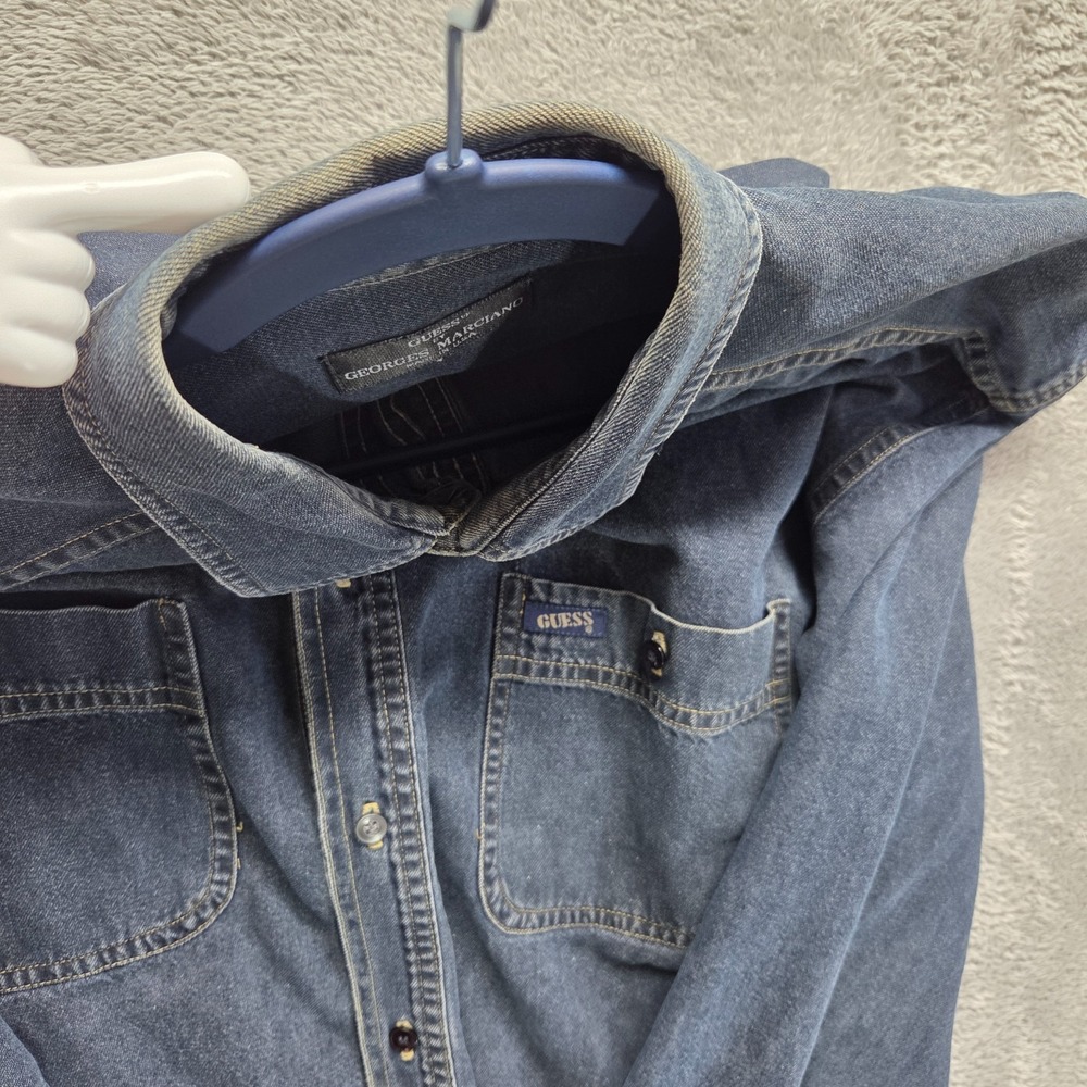 Vintage Guess Shirt Mens XL Blue Button Down Long Sleeve Relaxed Fit Denim - Picture 13 of 14